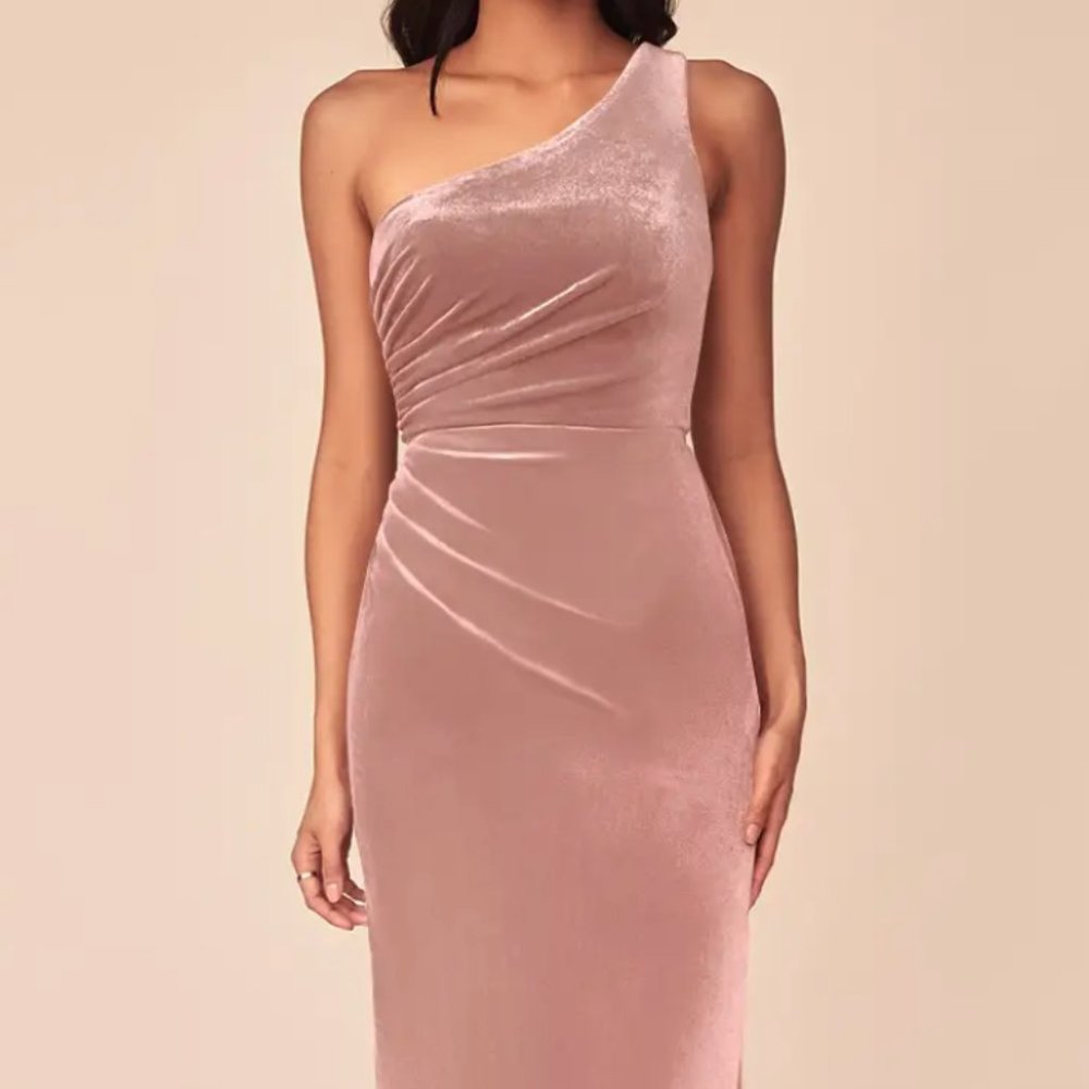Azazie Argan Velvet Dress Dusty Rose